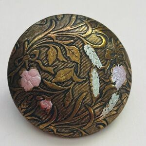 Vintage estate sale Floral Brass Round earrings - Pink & Gold